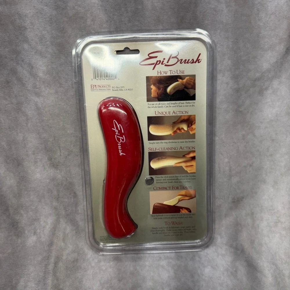 EpiBrush Self-Cleaning Hair Brush Women OS Red Retractable Travel Portable NIP